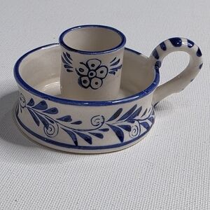 Vintage Hand-Painted Delft Blue Chamber Candlestick Holder, Holland